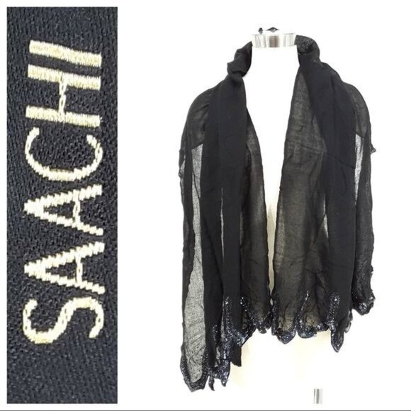 SAACHI Accessories - Vintage SAACHI 100% Wool Embellished Scarf One Size Excellent VERY gently used c